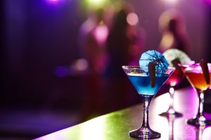 Martini cocktails on bar counter